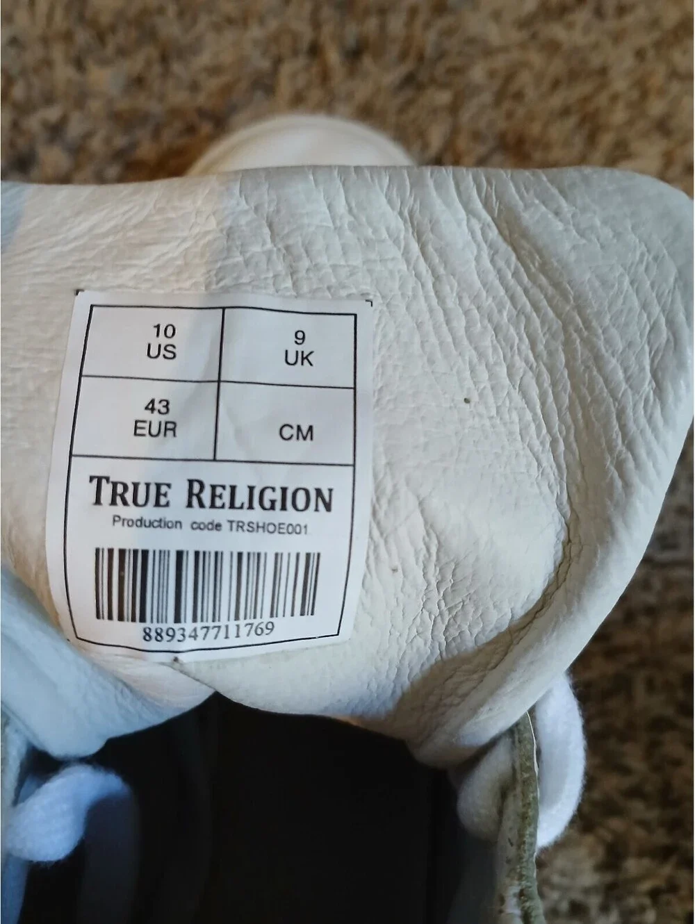 True Religion Men's White High Top Sneakers Size 10 US